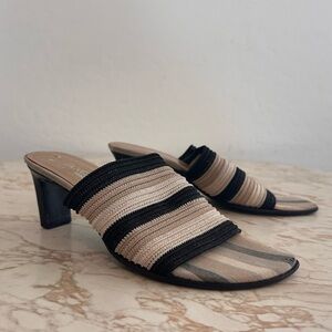 Size 6.5B Italian Picaldi stretchy knit top neutral stripes block heel sandals